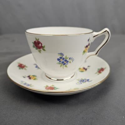 Staffordshire Crown Teacup & Saucer Flowers Fine Bone China England Floral 1801