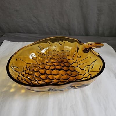 Vintage Indiana Glass Grape Bowl Amber 9.5" x 12"