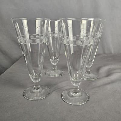 Cocktail Flute Footed Parfait Clear Glass etched MCM Set of 4
