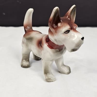 Puppy Dog Figurine Standing Collar Ceramic Porcelain Made in Japan Hand Painted