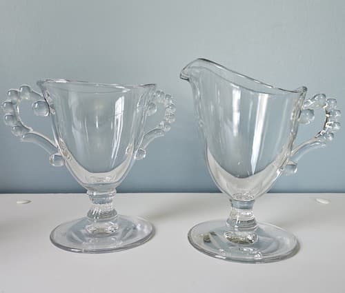 Imperial Glass Sugar And Creamer Set Candlewick Pedestal Elegant Vintage Clear