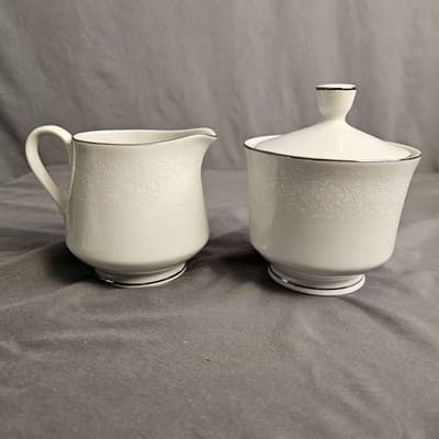 Crown Victoria Lovelace Sugar Bowl with Lid & Creamer Fine China Japan