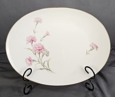 Royal Court Pink Carnation Fine China Oval Serving Platter Gold Trim 13.5" X 10"