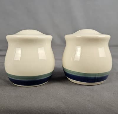 Pfaltzgraff Salt And Pepper Shakers Green Blue Stripes