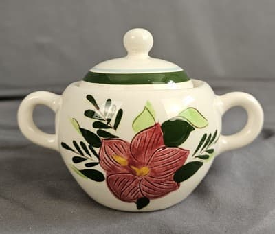 Vintage Stangl Pottery Country Garden Handpainted Red Flower Sugar Bowl