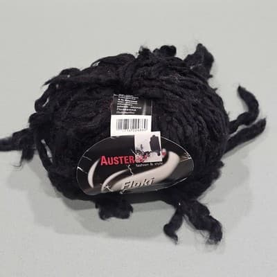 Austermann Floki Black Yarn 50g, 25m, Col 0002 Wool, Acrylic, Nylon Needle 10-12