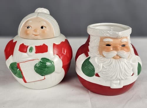 Vtg Avon Santa Mrs Claus Creamer Sugar Bowl 1983 Ceramic Retro Christmas