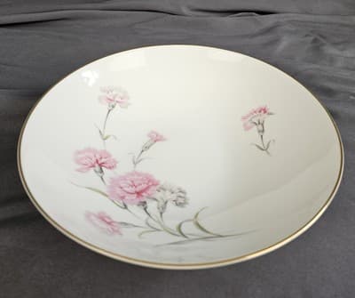 Vintage Royal Court Carnation Fine China Japan 9" Serving Bowl Gold Trim