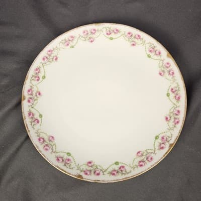 Limoges Elite French China Dinner Plate 8.5" Pink Roses Garland Vintage