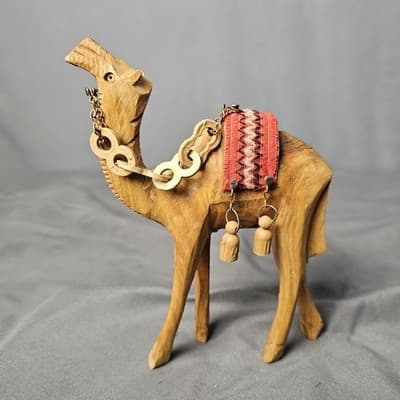 Vintage Olive Wood Hand Carved 6 Inch Camel Nativity Holy Land Christmas