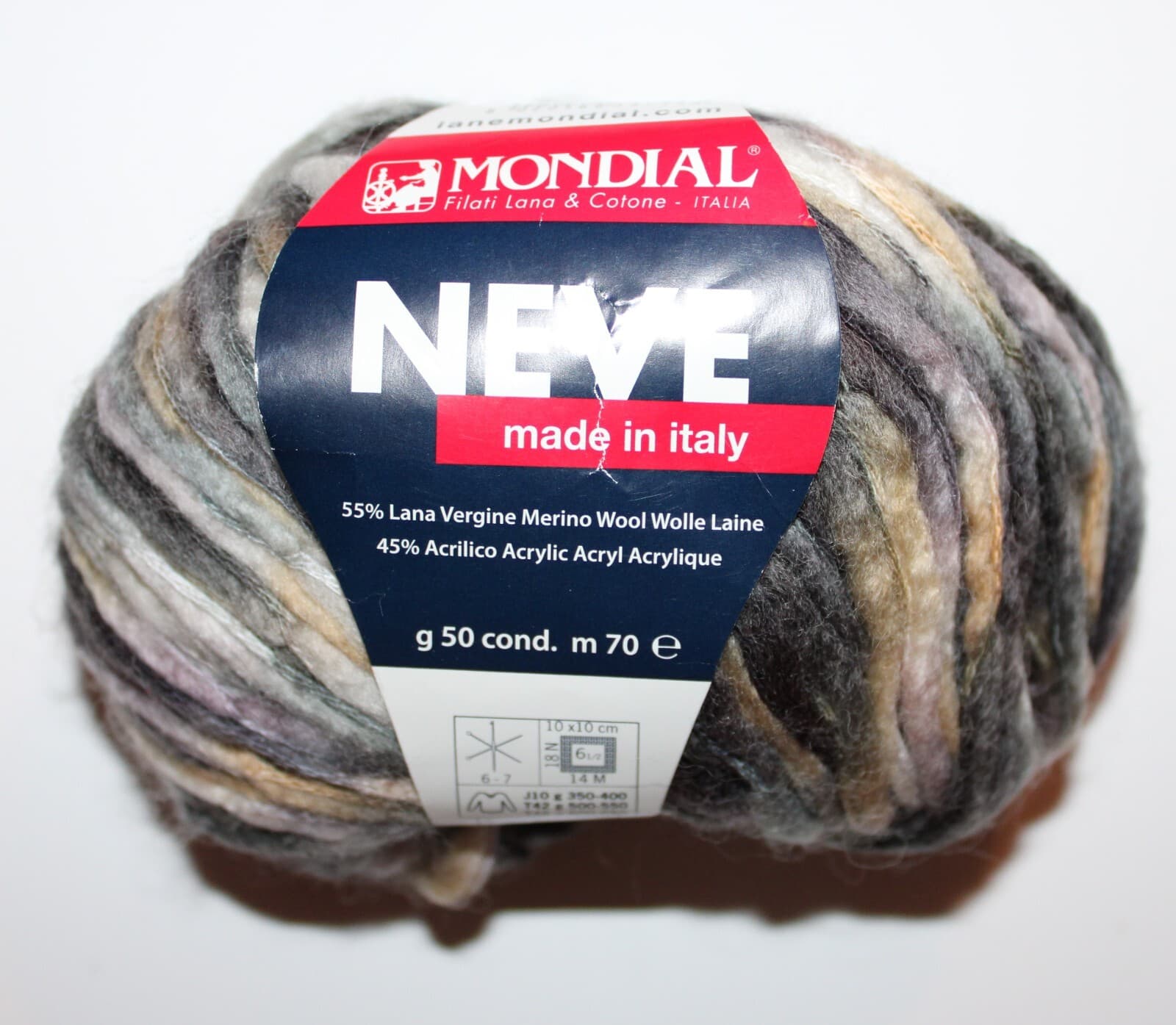 Neve Mondial 55% Merino Wool, 45% Acrylic Col Black brown white mix 50gr, 70m