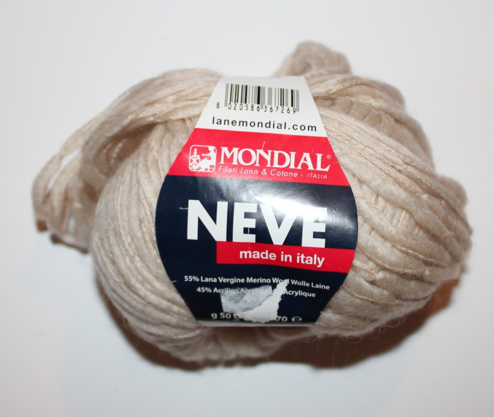 Neve Mondial 55% Merino Wool, 45% Acrylic Col 892 Creme 50gr,