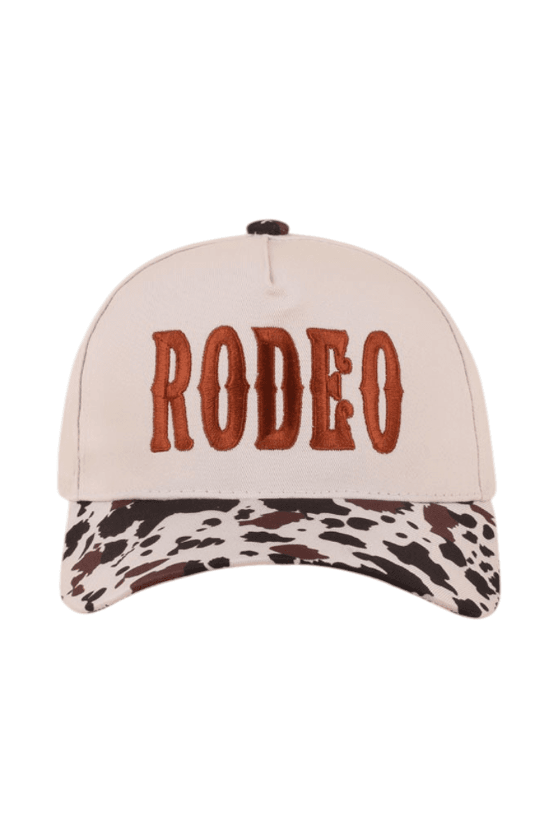 Rodeo Embroidered Cap with Cow Print Brim