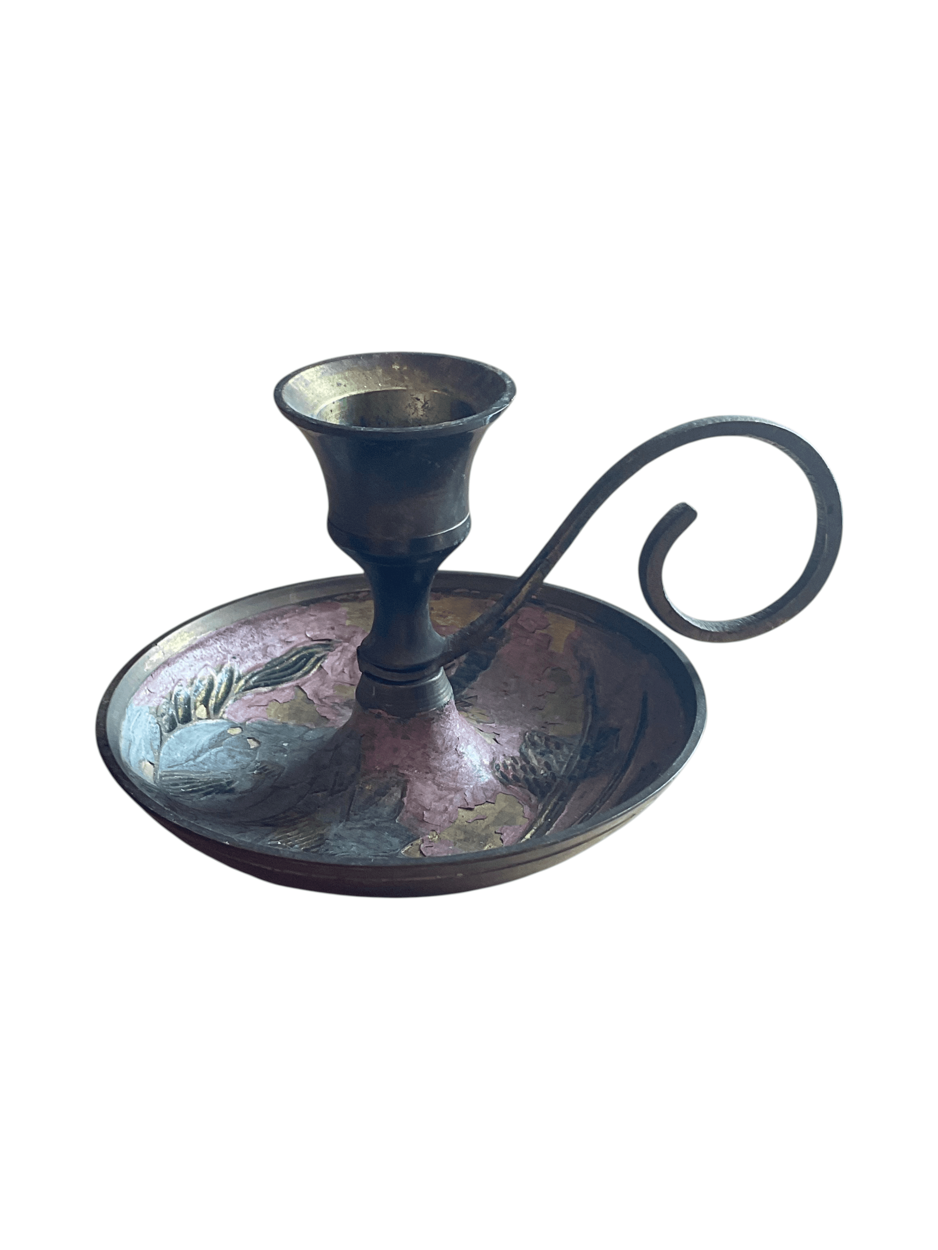 Vintage Brass Floral Chamberstick Candle Holder