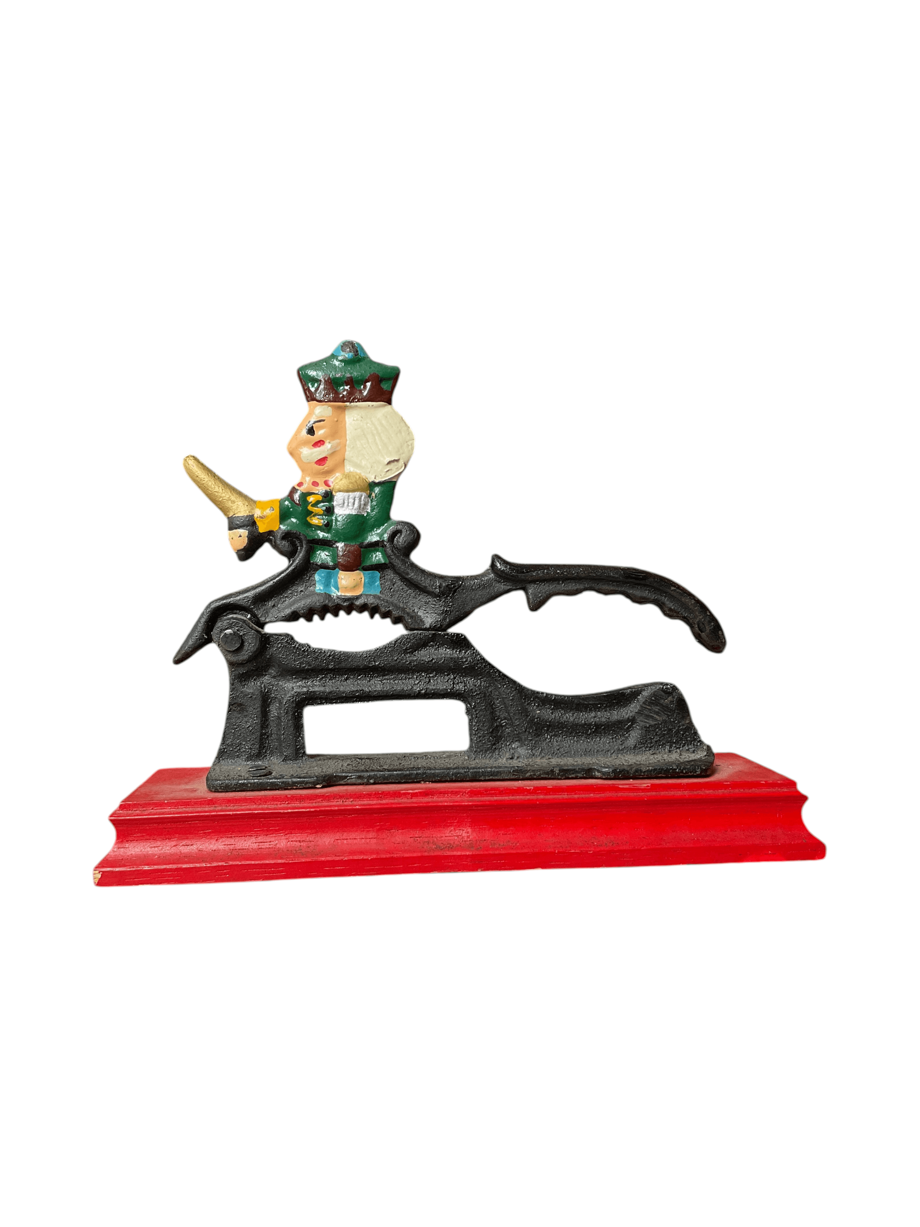 Vintage Cast Iron Soldier Nutcracker on Red Base