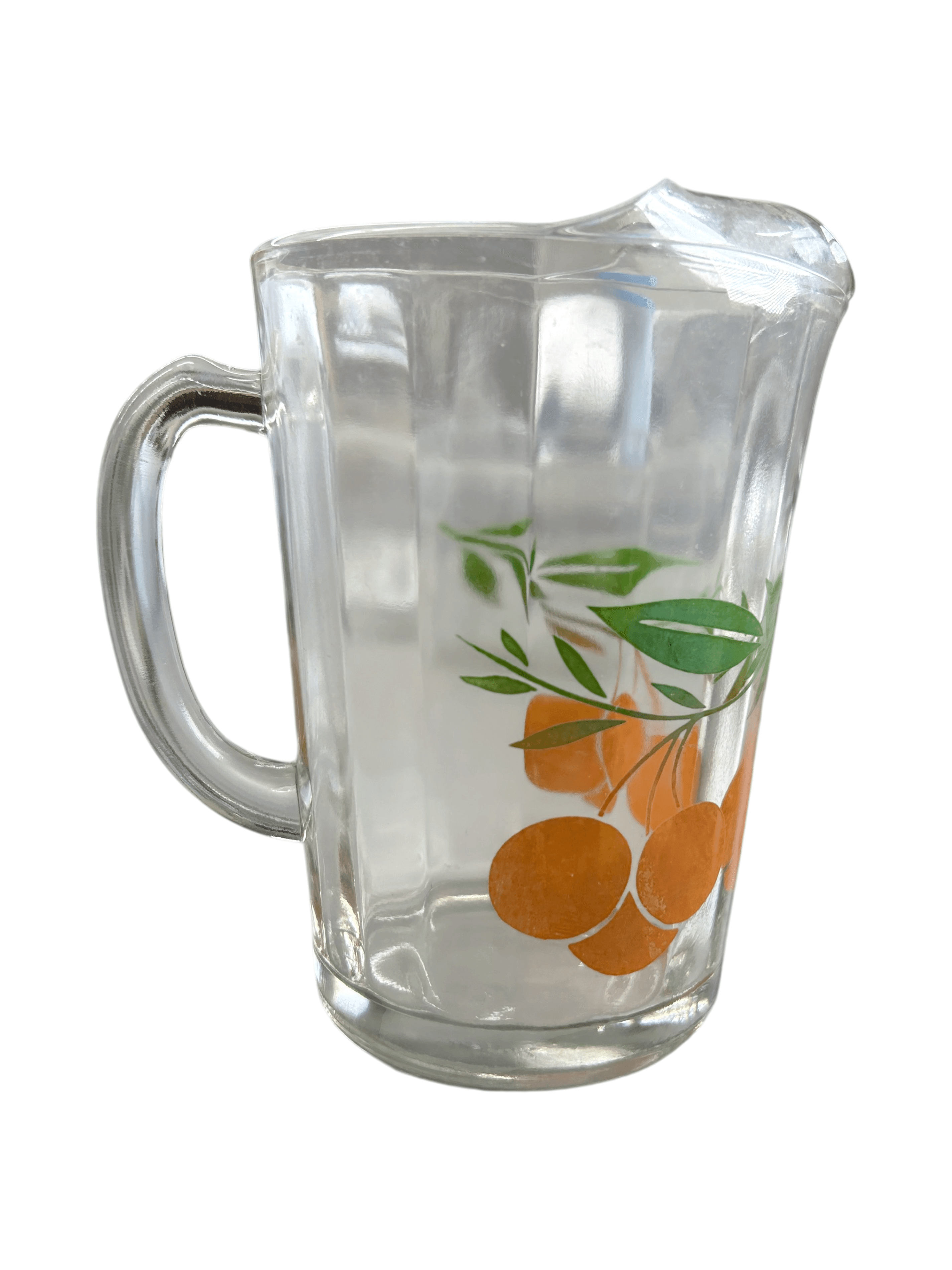 Vintage Glass Pitcher with Orange Fruit Design 32 oz
