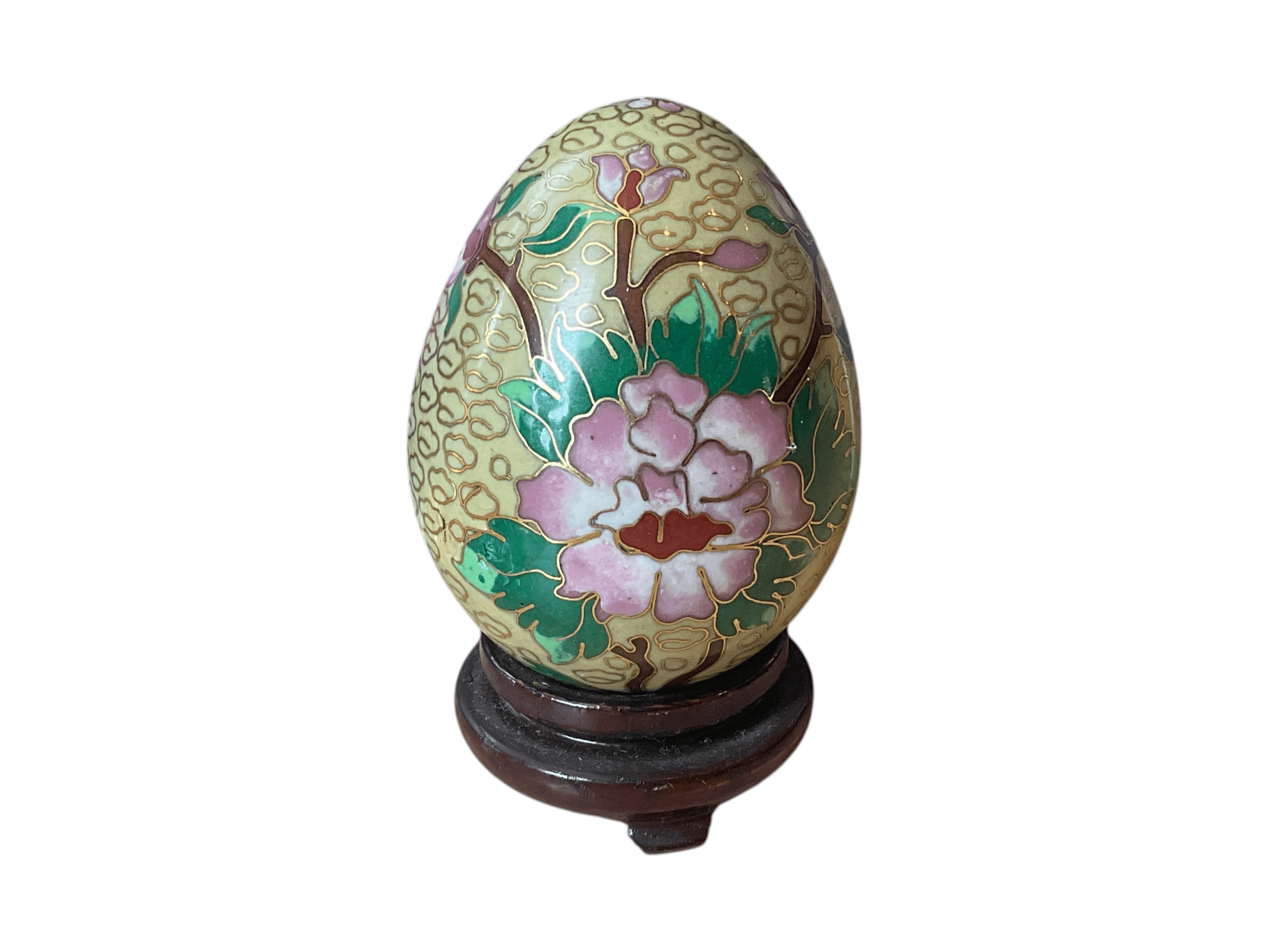 Cloisonnรฉ Decorative Egg with Floral Design and Stand