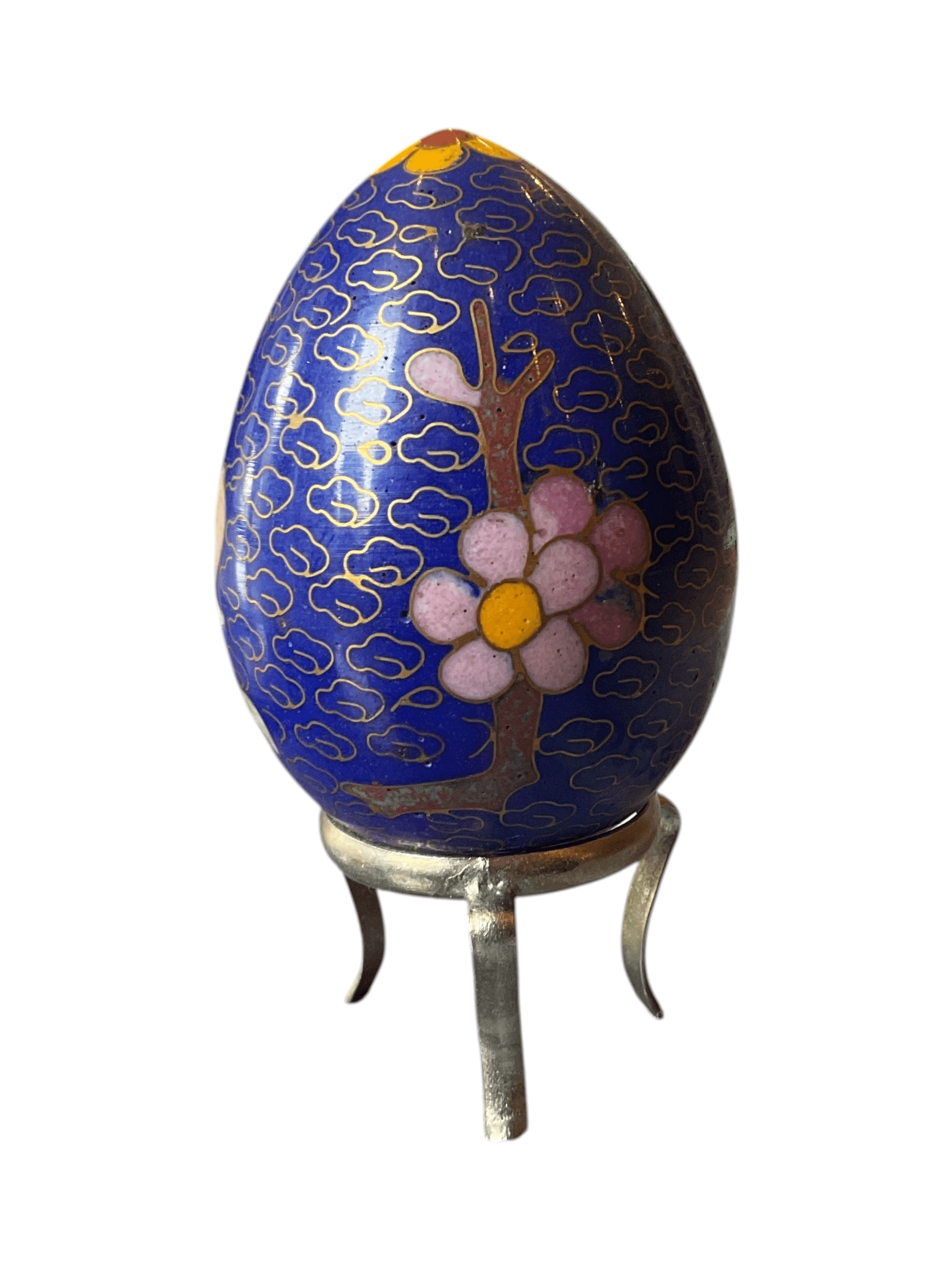 Cloisonnรฉ Enamel Egg with Floral Design and Stand