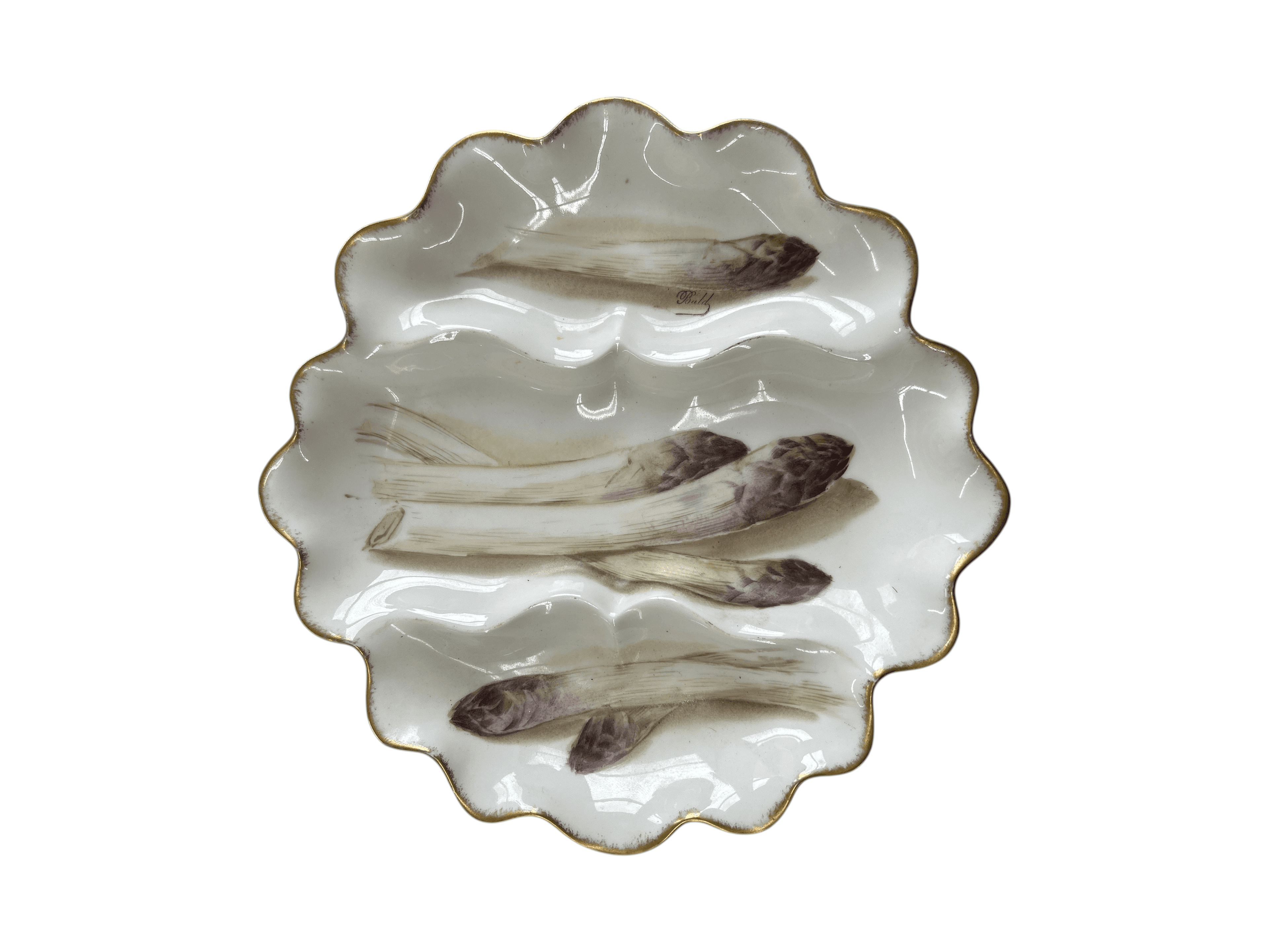 Limoges Asparagus Plate with Gold Trim Vintage