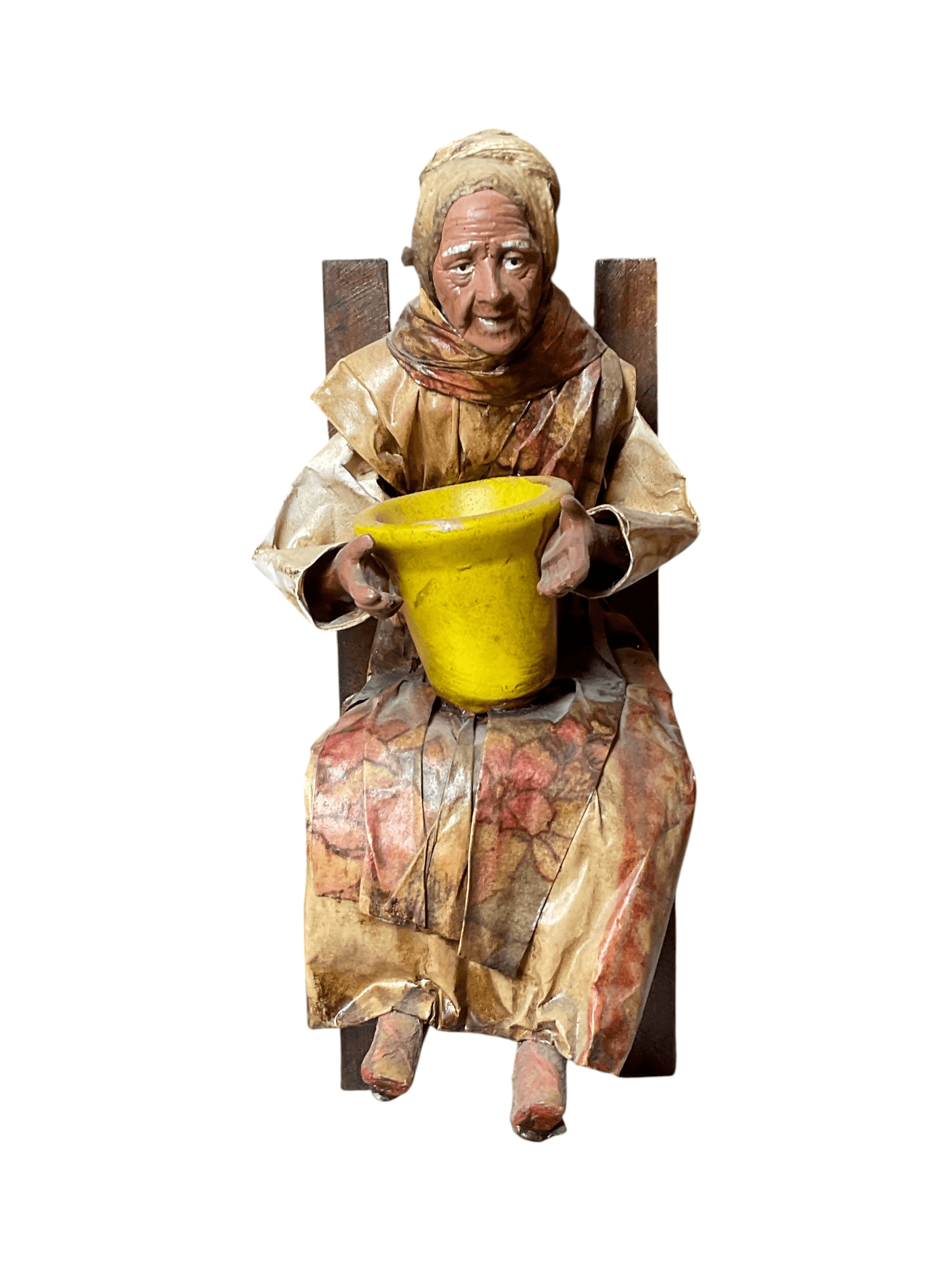 Vintage Handcrafted Figurine Seated Woman with Yellow Pot