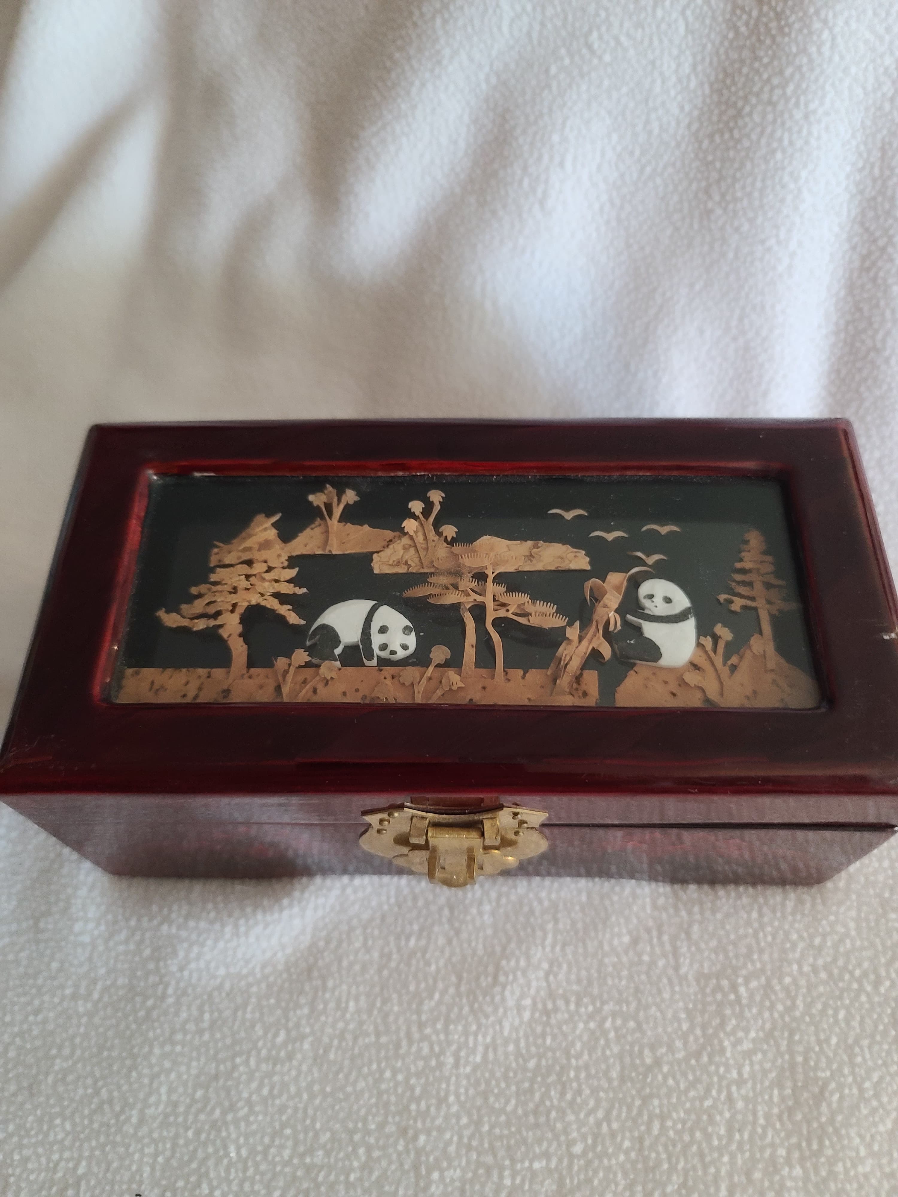 Panda Design Jewelry Box with Red Interior