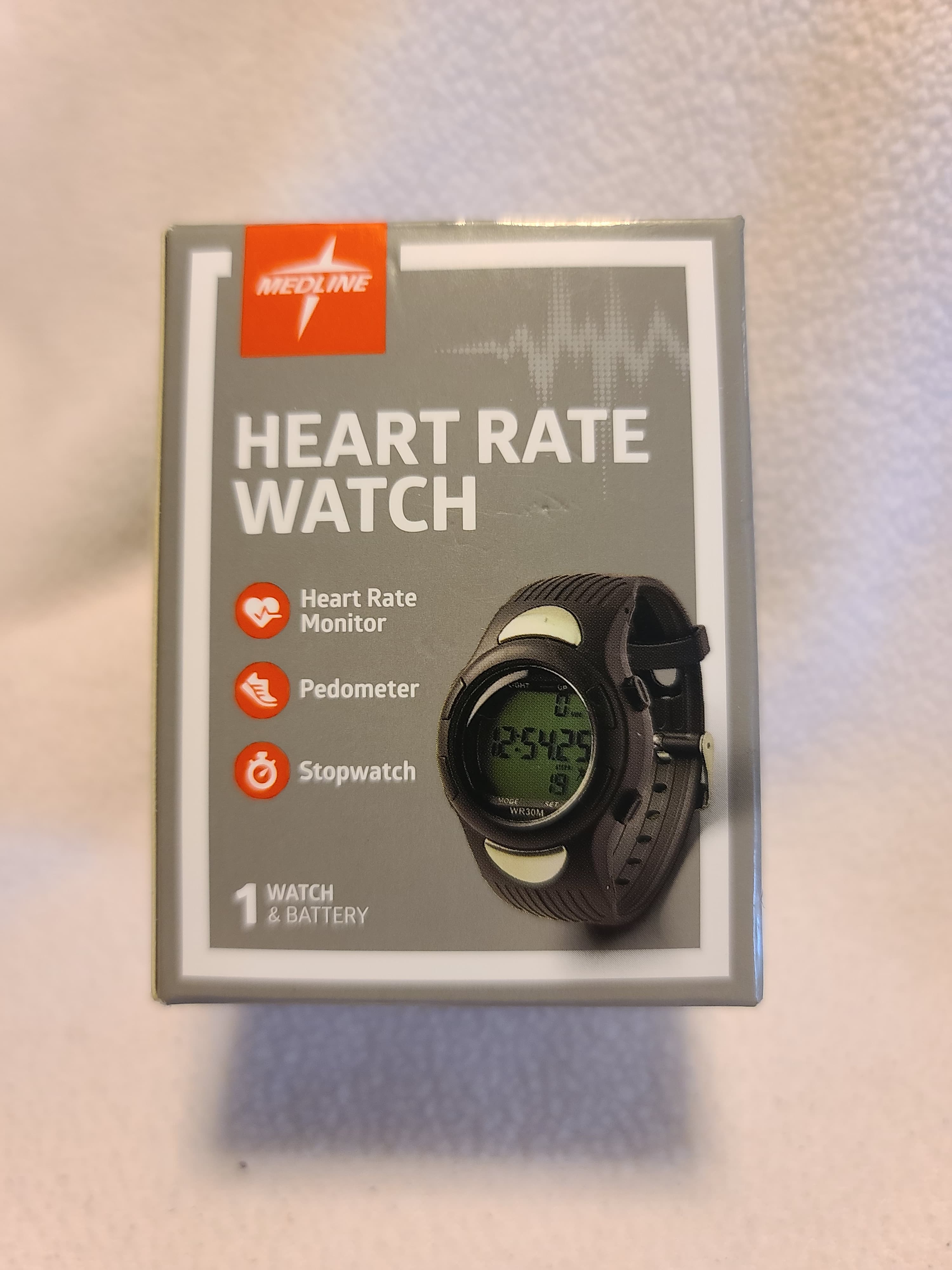 Medline Digital Heart Rate Watch & Pedometer Water-Resistant Watch MDSP3044 New