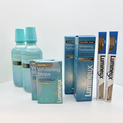 2 PACK Lumineux Teeth Whitening Kit 8 Piece Strips Mouthwash Toothpaste NEW
