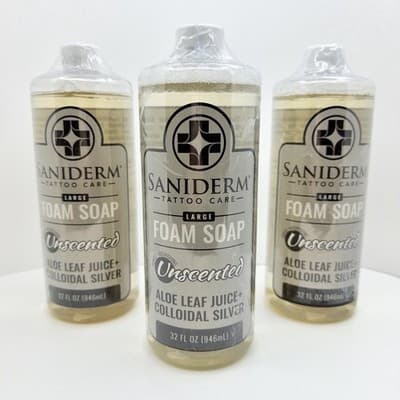 Saniderm Foaming Tattoo Soap 32oz 3 PACK Shop Size Gentle Natural Soap NEW
