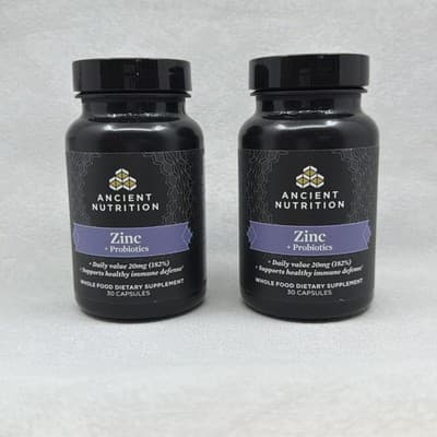 Ancient Nutrition 2 PACK Zinc 20mg + Probiotics 2 Billion CFU 30 Caps NEW Sealed