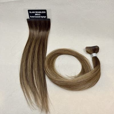 Glam Seamless 20” Tape in Hair Extensions Rooted Caramelt Highlight 20 Pack NEW