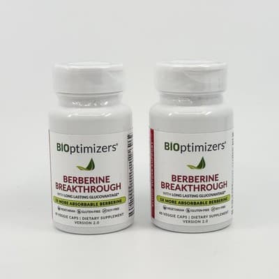 2 PACK BiOptimizers Berberine Breakthrough 60 Veggie Caps | Version 2.0 New