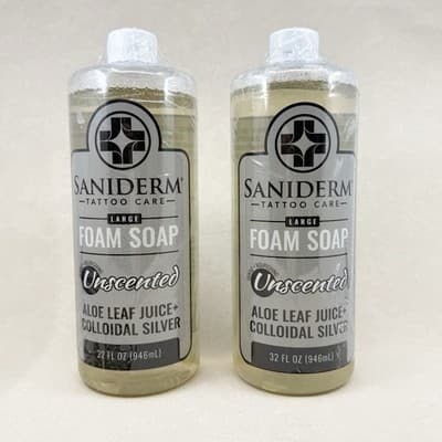 Saniderm Foaming Tattoo Soap 32oz 2 PACK Shop Size Gentle Natural Soap NEW