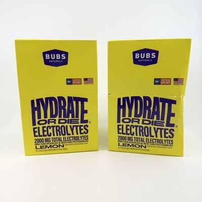 BUBS Naturals Hydrate Or Die Electrolytes (9/27) 2 Boxes, 20 Packets Each Lemon