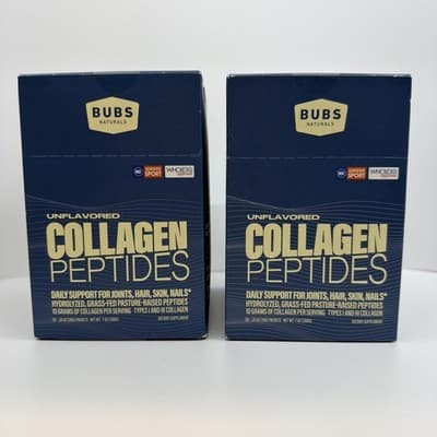 2 X BUBS Naturals Collagen Peptides Unflavored 40 Packets Total New Sealed