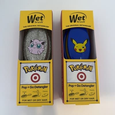 2 New Target Pokemon Wet Hair Brush Pop Go Travel Detangler Pikachu & Jigglypuff