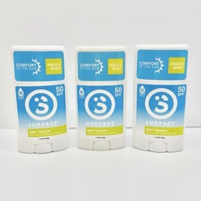 3 PACK SURFACE Dry Touch Body Stick SPF50 1.5oz Each New Sealed Sticks 4.5oz
