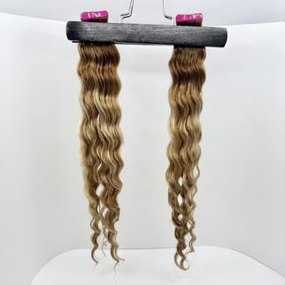 2x Glam Seamless 20” Curl 3A Tape in Hair Extensions Root Toffee Swirl Highlight