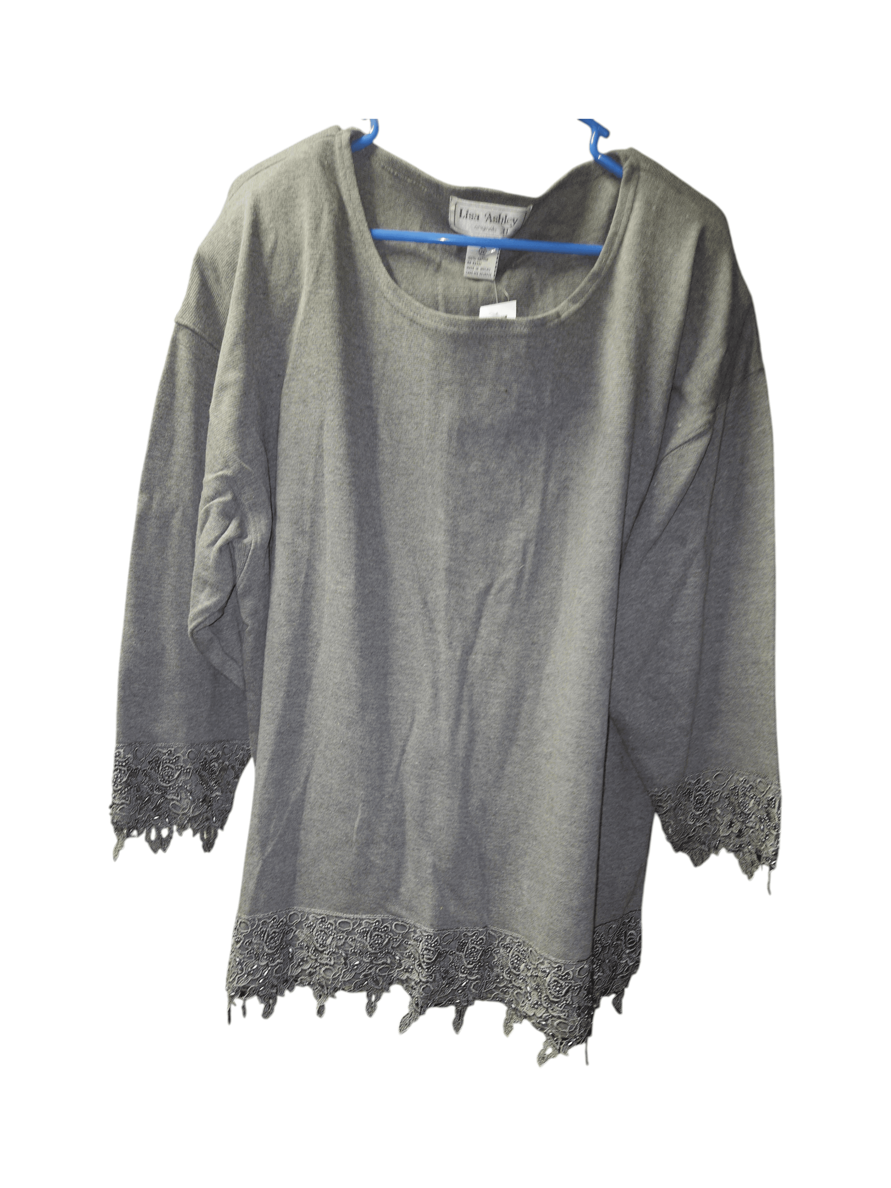 Lisa Ashley Grey Lace Trim Top Size 2X