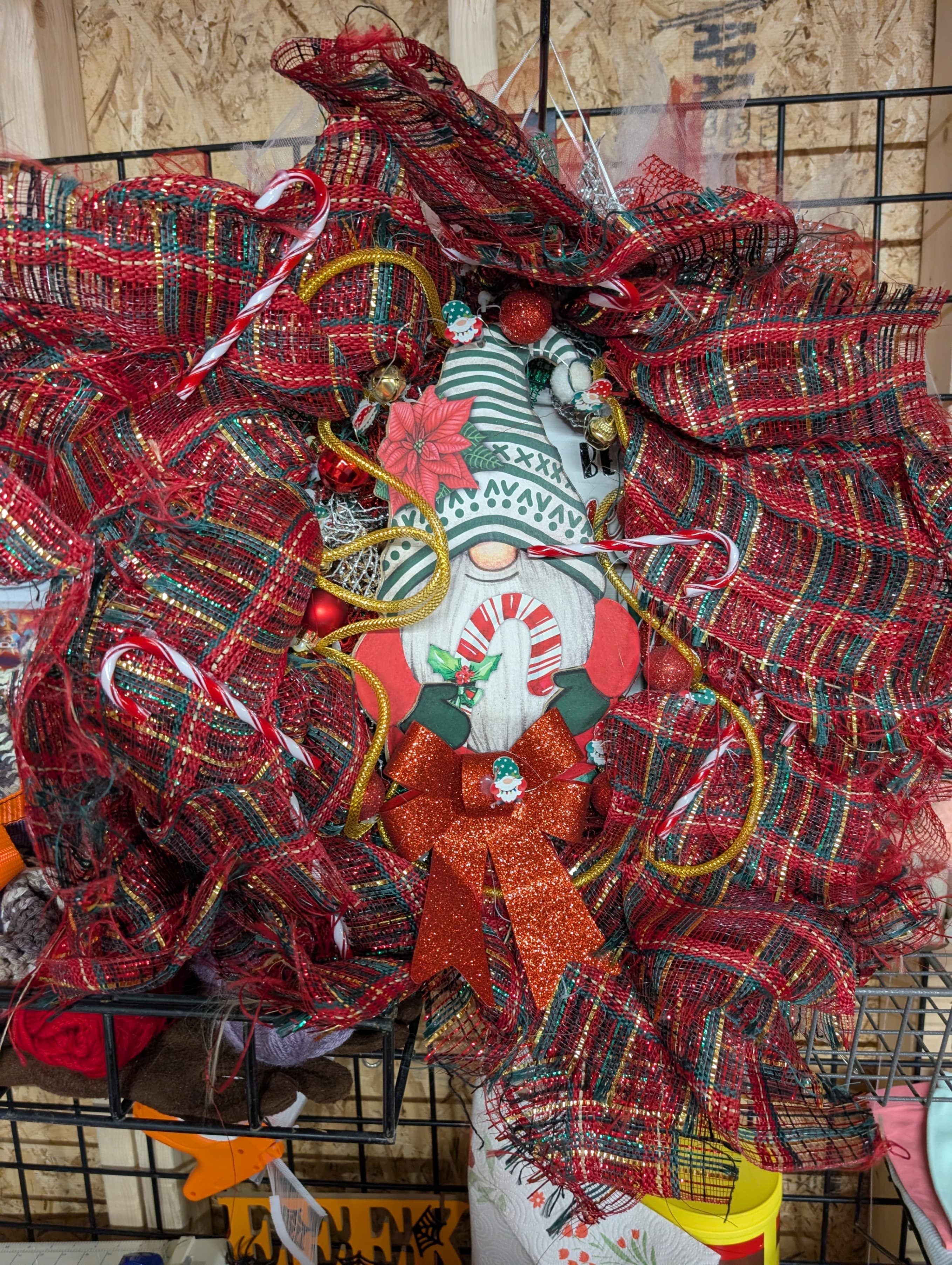 Festive Christmas Wreath with Glitter Bow and Candy Cane Accents