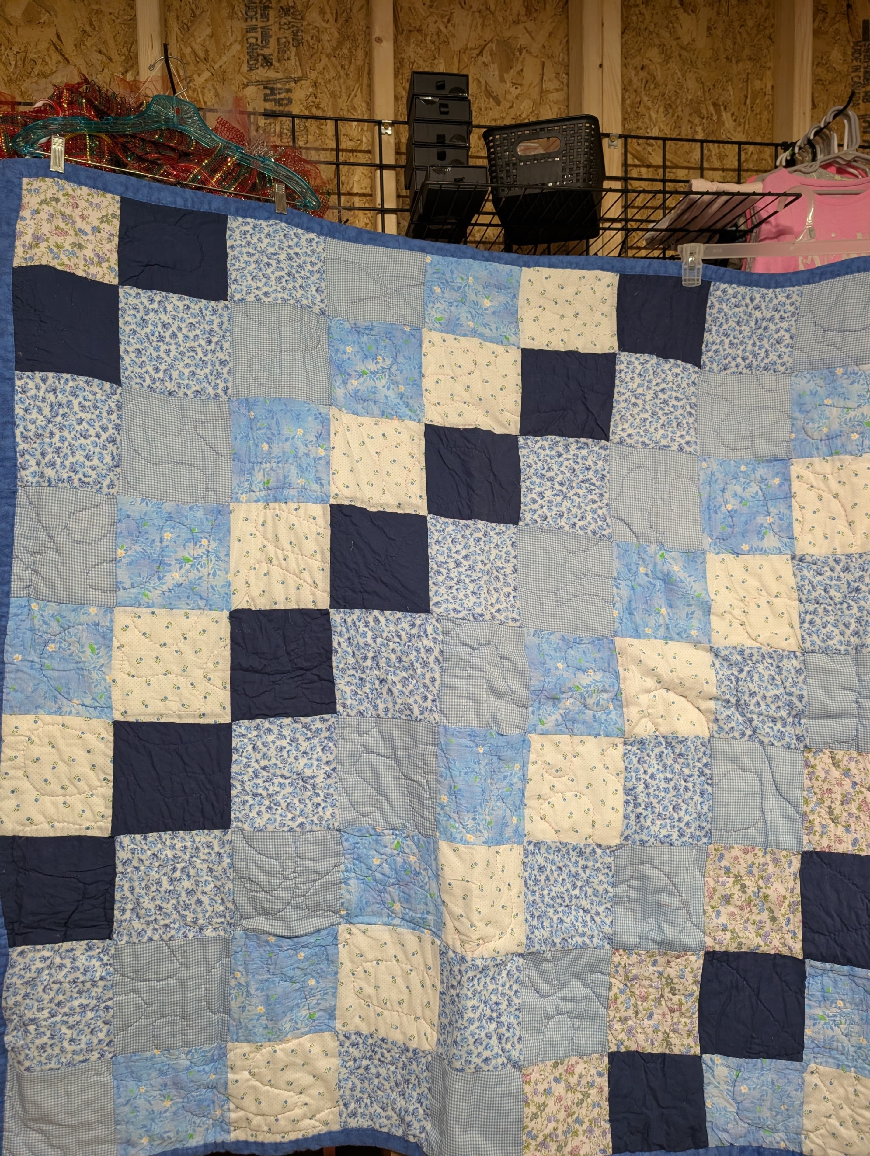 Handmade Blue Patchwork Quilt Floral Design