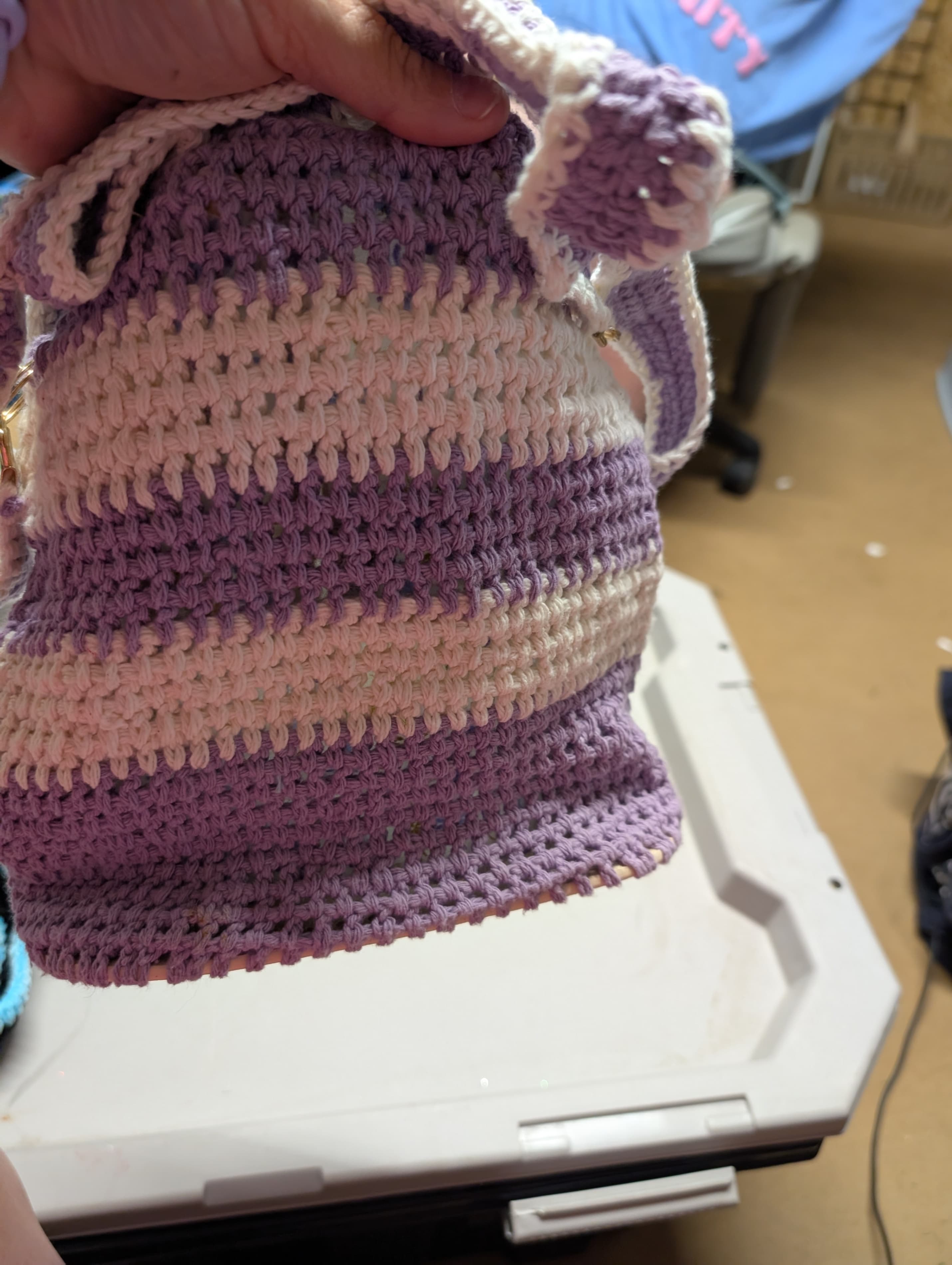 Handmade Crochet Bag with Floral Lining with pochets