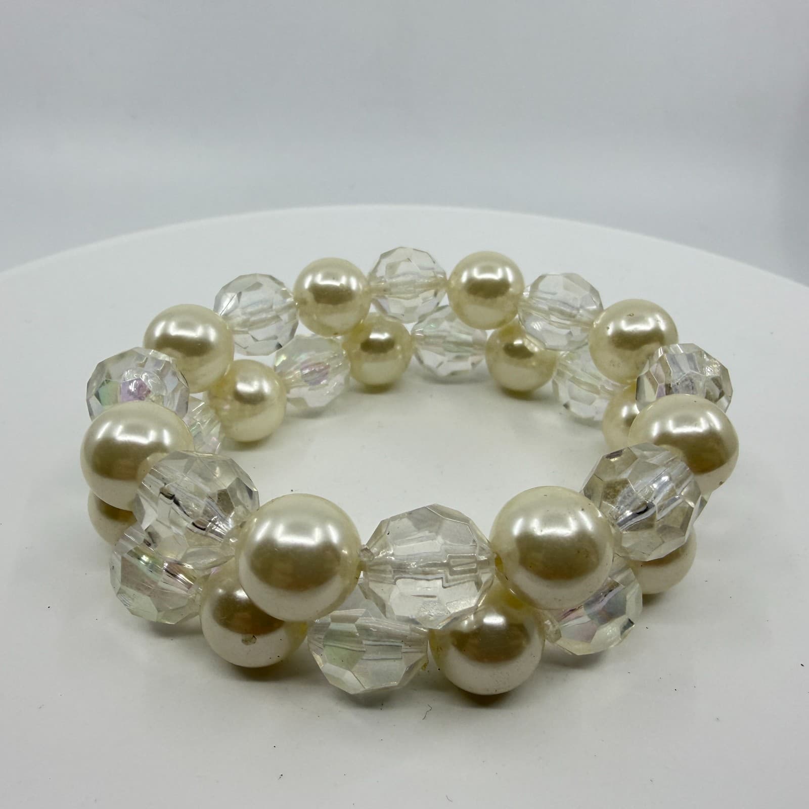 Chunky Coquette Faux Pearl Layering Cuff Bracelet Clear AB Crystal Boho Gift