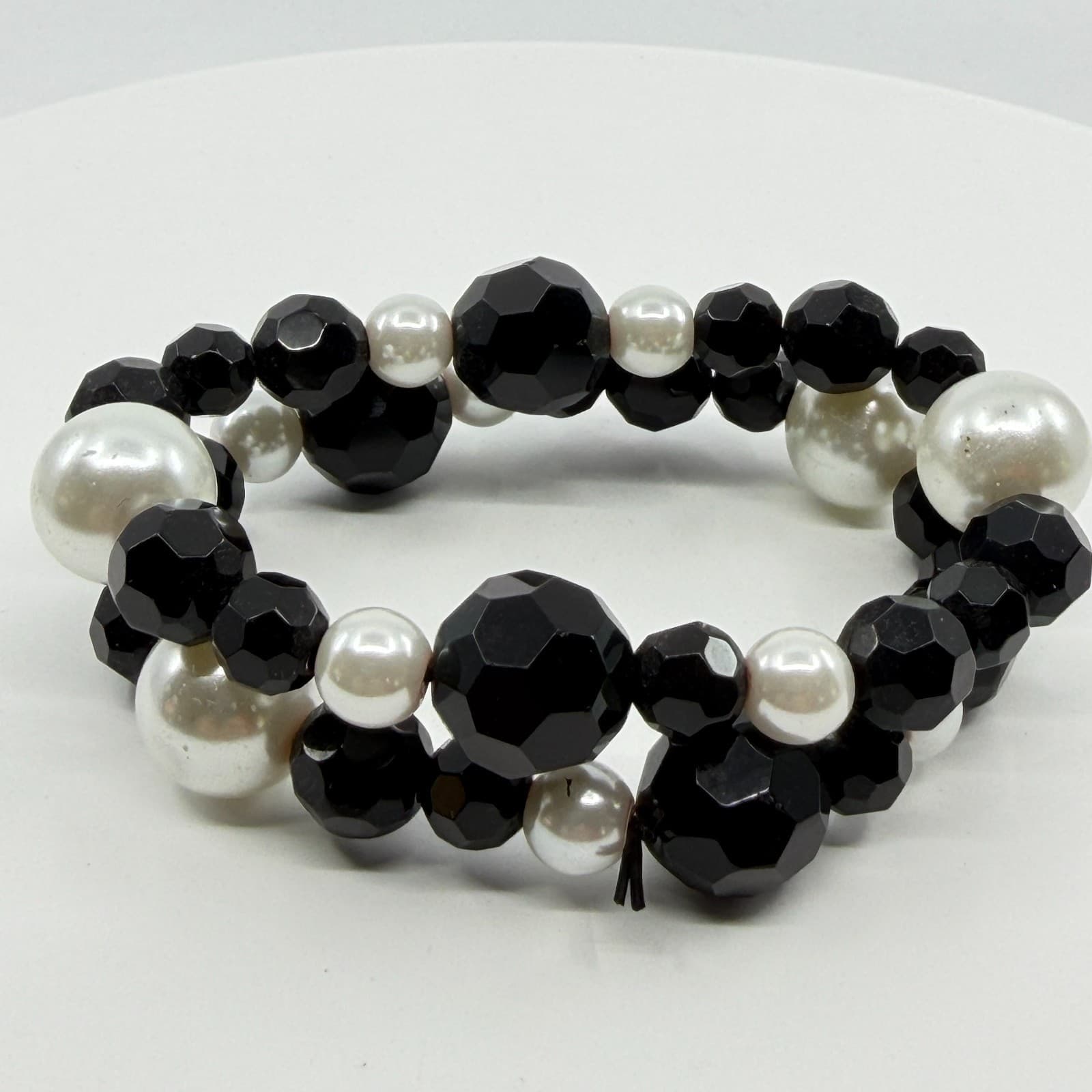 Gothic Black Chunky Faux Pearl Stretch Bracelet Layering Goth Statement Gift