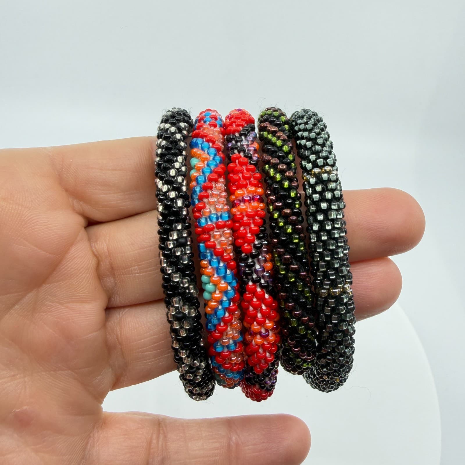 Seed Beads Roll On Bangle Bracelet Stack Colorful Goth Statement Gift Fashion