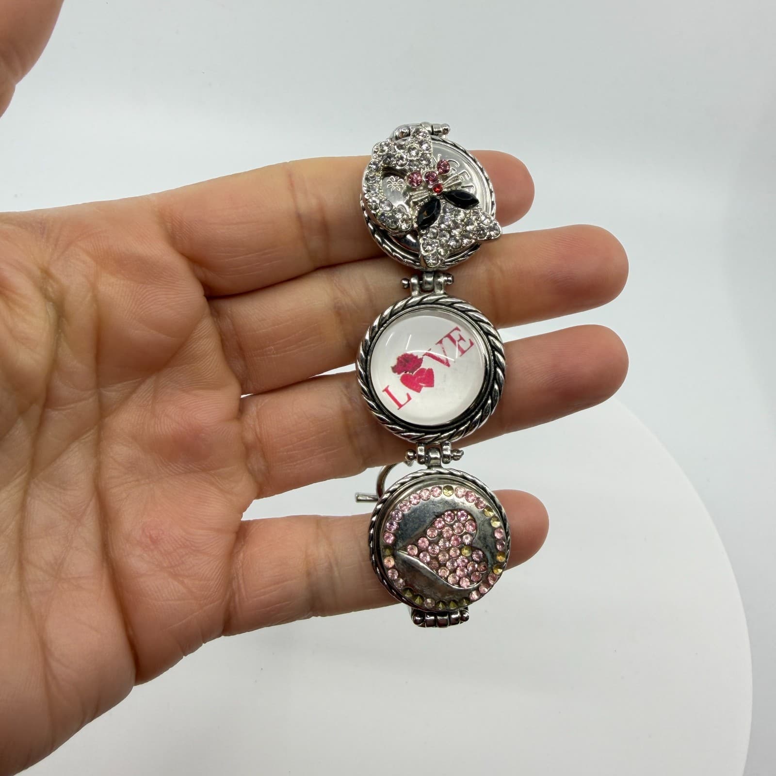 Chunky Crystel Heart Charm Bracelet Love Multi Strand Statement Gift Coquette