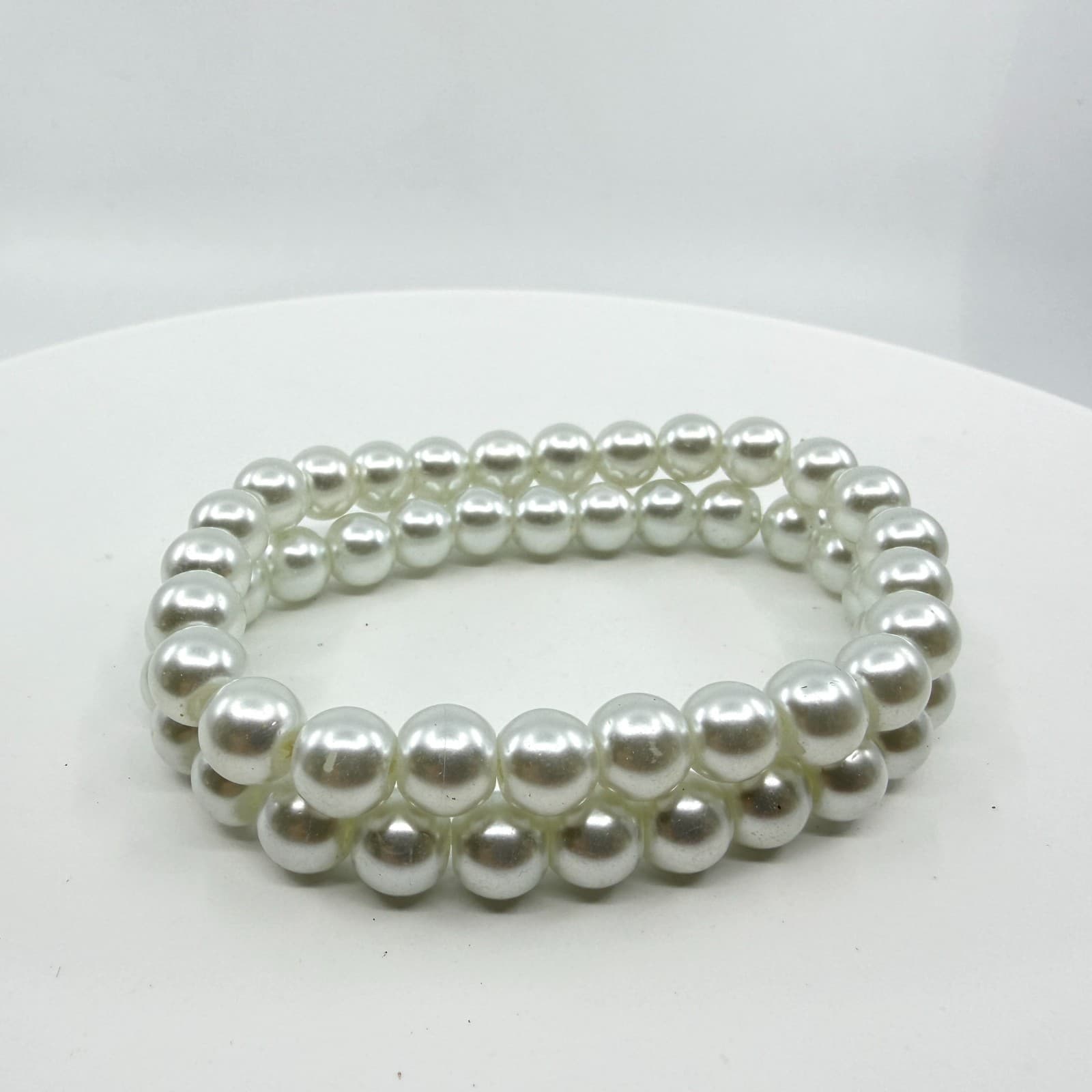 Elegant White Faux Pearl Double Strand Stretch Bracelet Set Chunky Boho Coquette