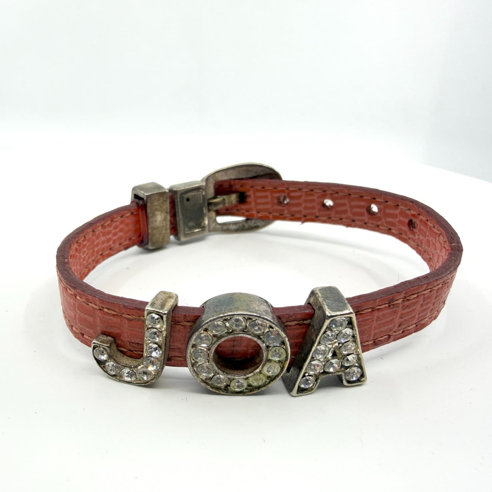 Y2K Pink Faux Alligator Leather Crystel JOA Slider Charm Bracelet Statement 90s