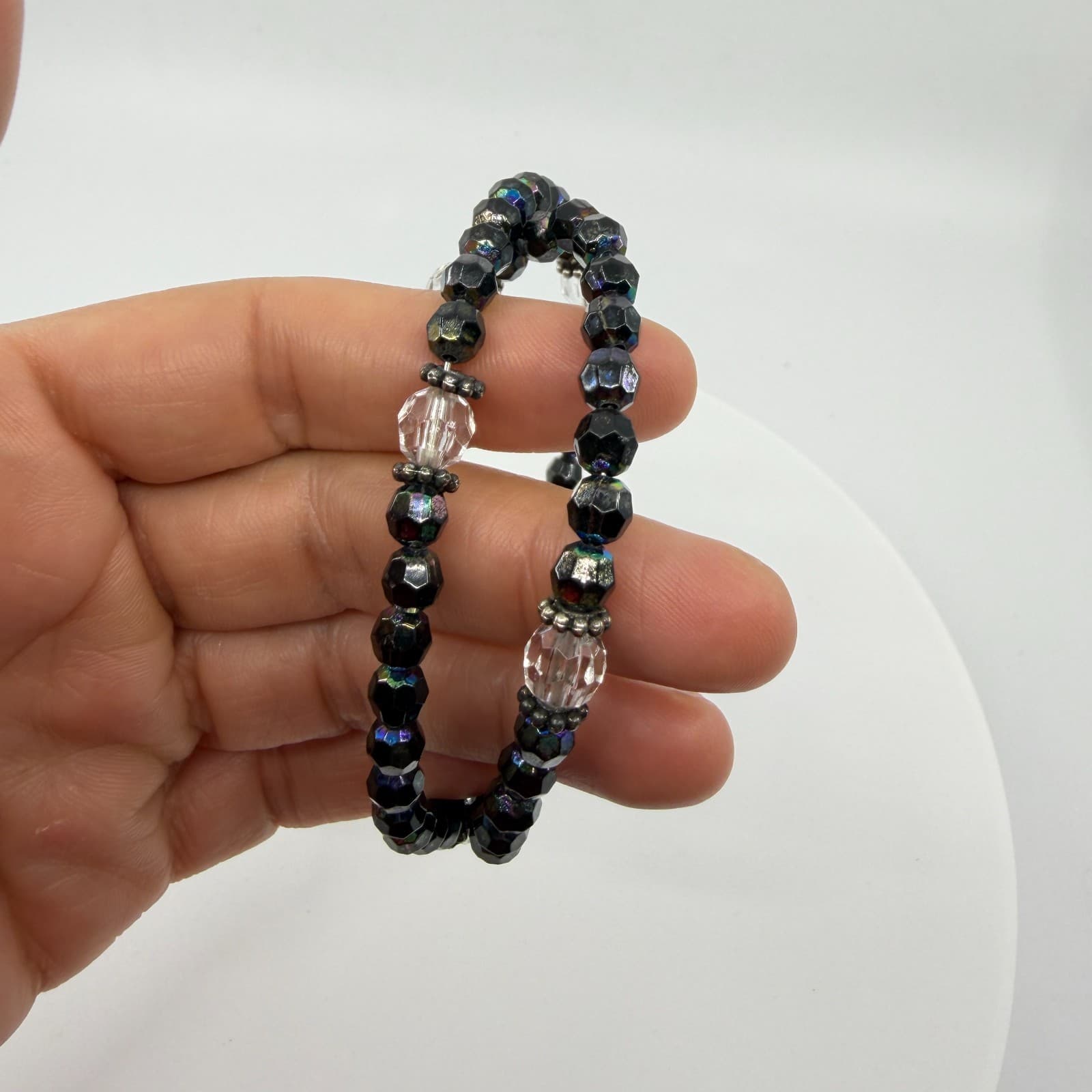 Gothic Black Iridescent Wrap Bracelet Celestial Beaded Crystal Statement Gift