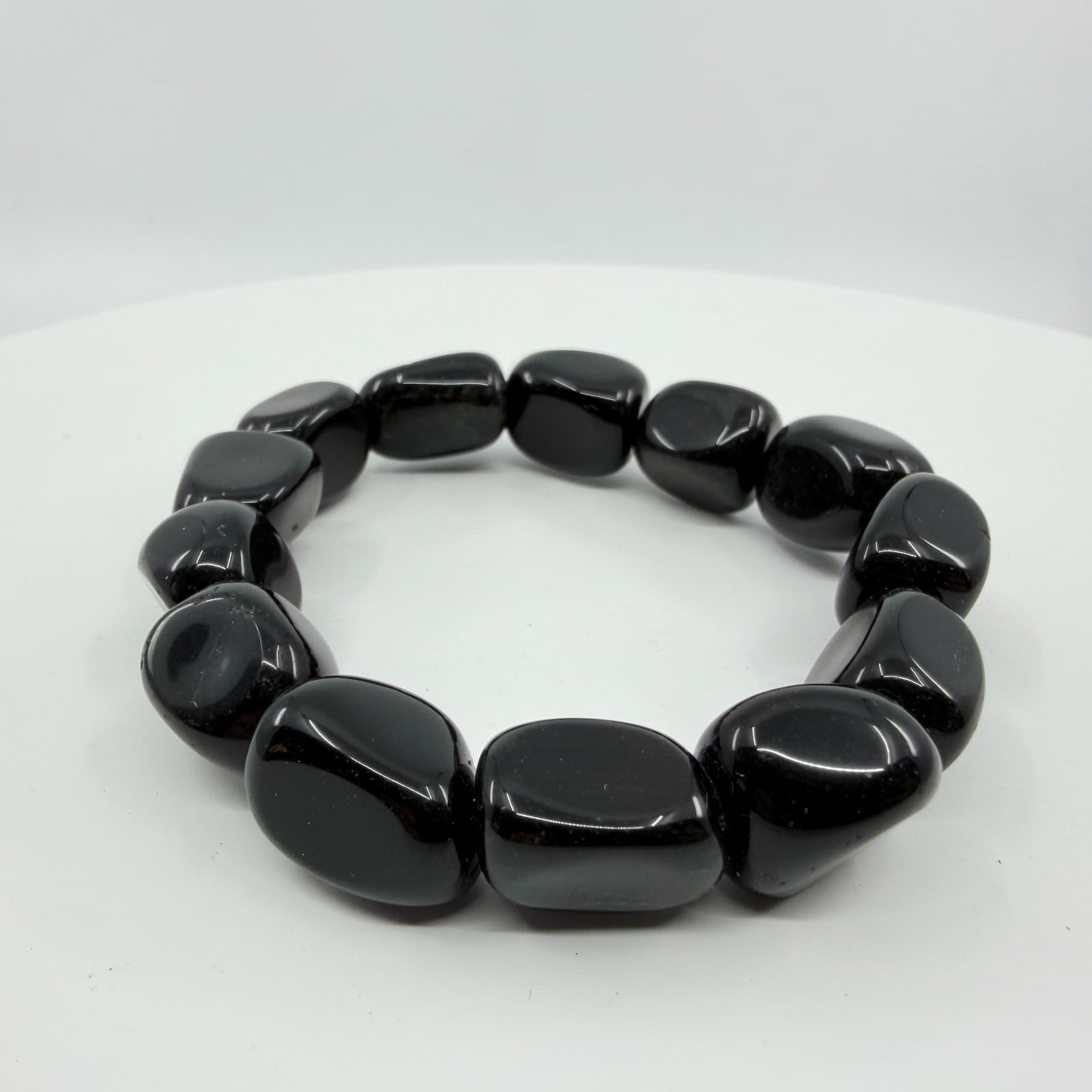 Gothic Black Onyx Obsidian Nugget Stretch Bracelet Chunky Statement Gift Classic