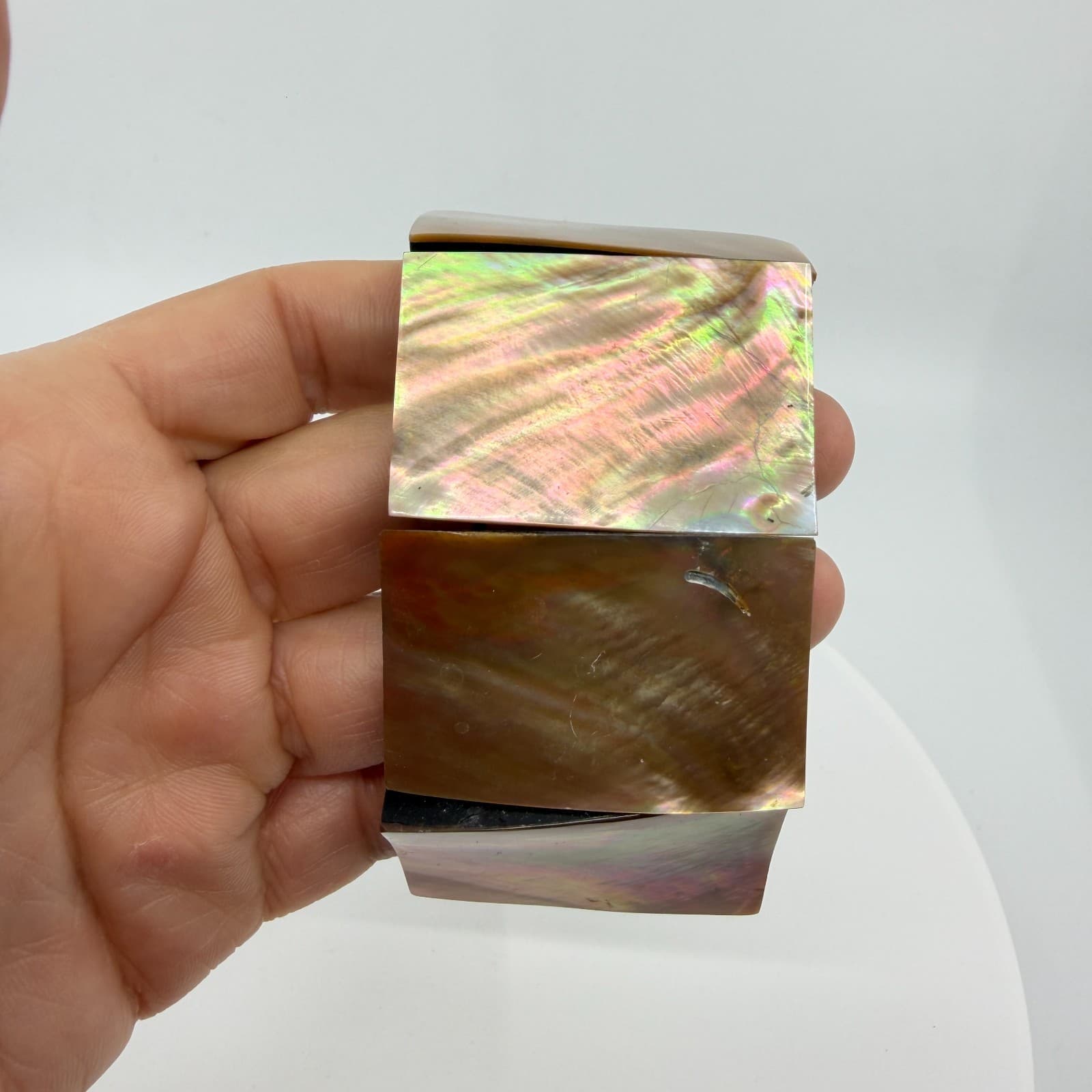 90s Chunky Mother of Pearl Stretch Bracelet Statement Iridescent Abalone Boho